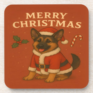 Christmas German Shepherd Dog Xmas Santa Dog Coaster