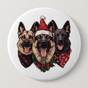 Christmas German Shepherd Dogs 10 Cm Round Badge