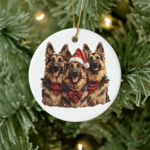 Christmas German Shepherd Dogs Ceramic Tree Decoration