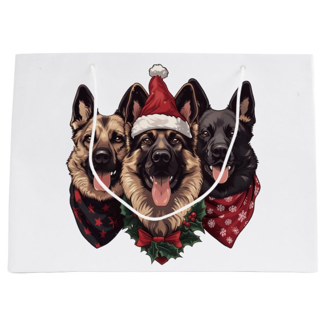 Christmas German Shepherd Dogs Large Gift Bag (Front)