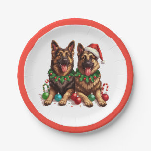 Christmas German Shepherd Dogs Paper Plate