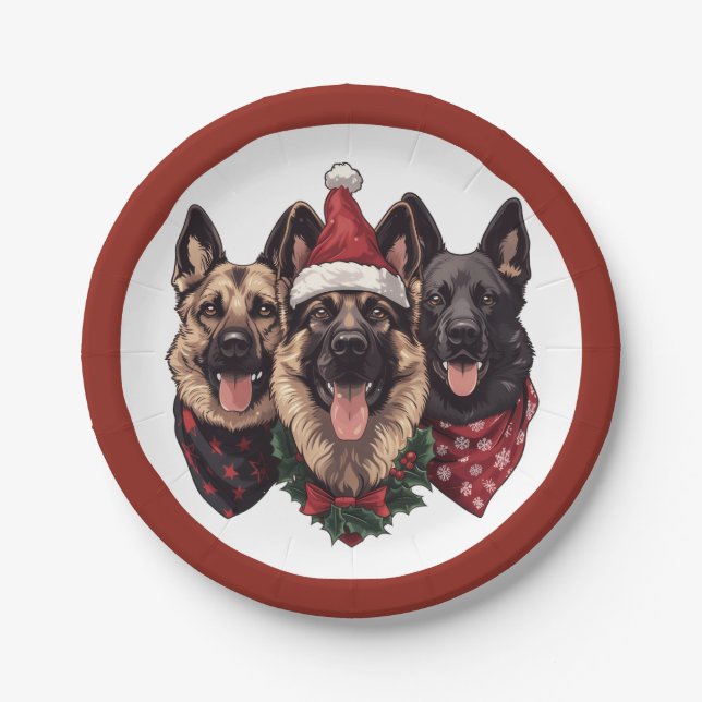 Christmas German Shepherd Dogs Paper Plate (Front)