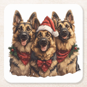 Christmas German Shepherd Dogs Square Paper Coaster