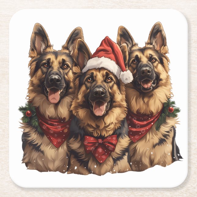 Christmas German Shepherd Dogs Square Paper Coaster (Front)