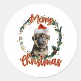 Christmas German Shepherd in Santa Hat   Classic Round Sticker