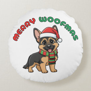 Christmas German Shepherd: Merry Woofmas Round Cushion