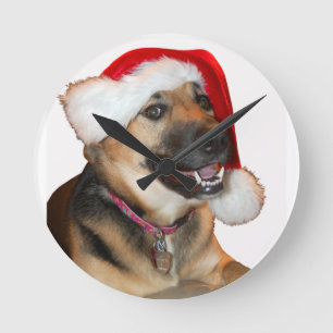 Christmas German Shepherd Round Clock