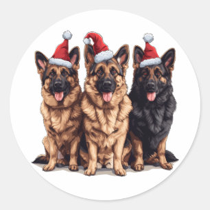 Christmas German Shepherd Santa Dogs Classic Round Sticker