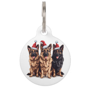 Christmas German Shepherd Santa Dogs Pet Tag