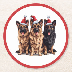 Christmas German Shepherd Santa Dogs Round Paper Coaster