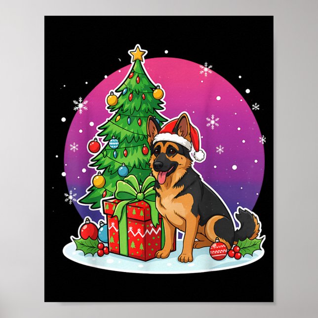 Christmas German Shepherd Santa Hat Xmas Men Women Poster (Front)