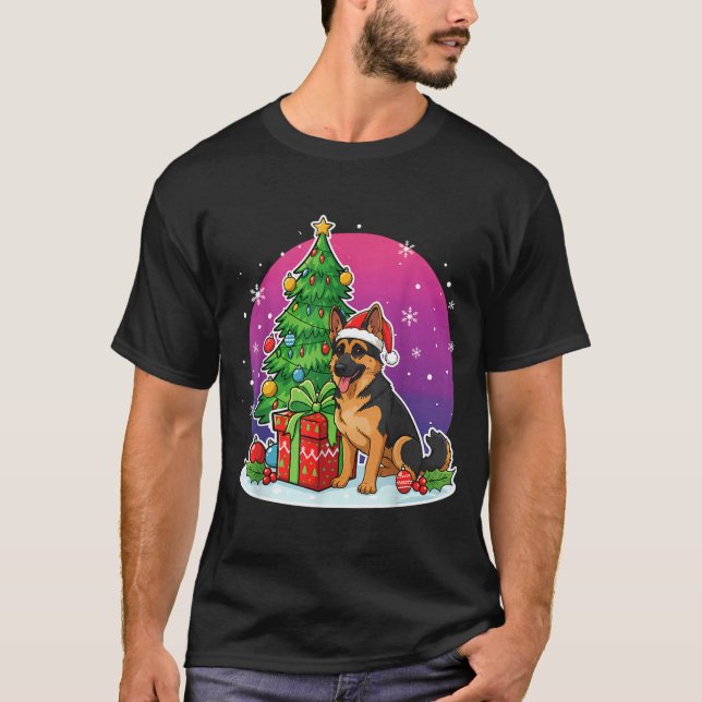 Christmas German Shepherd Santa Hat Xmas Men Women T-Shirt (Front)