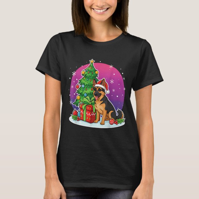 Christmas German Shepherd Santa Hat Xmas Men Women T-Shirt (Front)