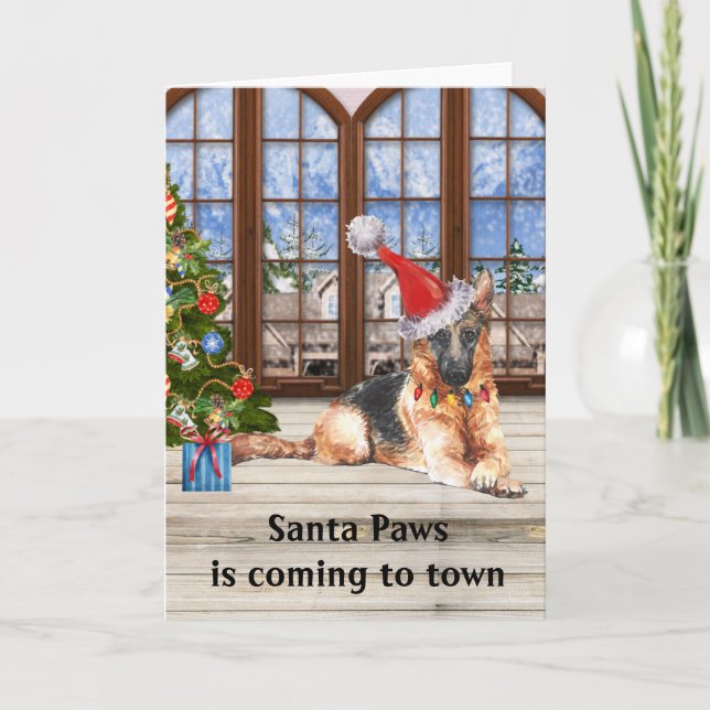 Christmas German Shepherd Santa Paws  Holiday Card (Front)