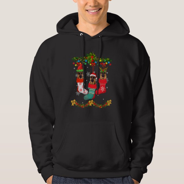 Christmas German Shepherd Sock Xmas Reindeer Santa Hoodie (Front)