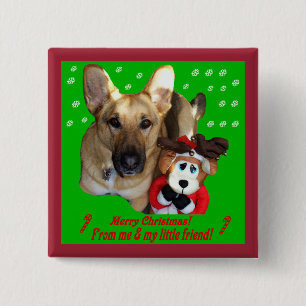 Christmas German Shepherd & Toy Reindeer 15 Cm Square Badge