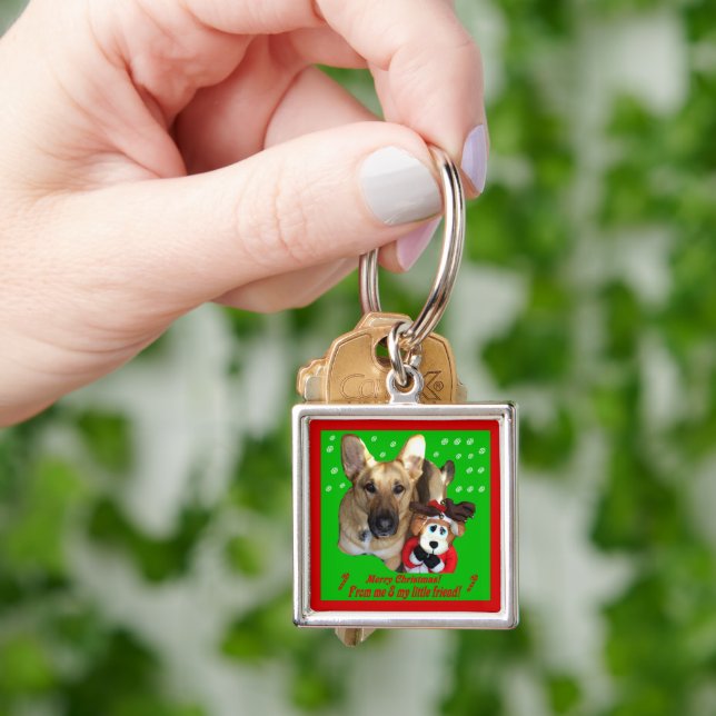Christmas German Shepherd & Toy Reindeer Key Ring (Hand)