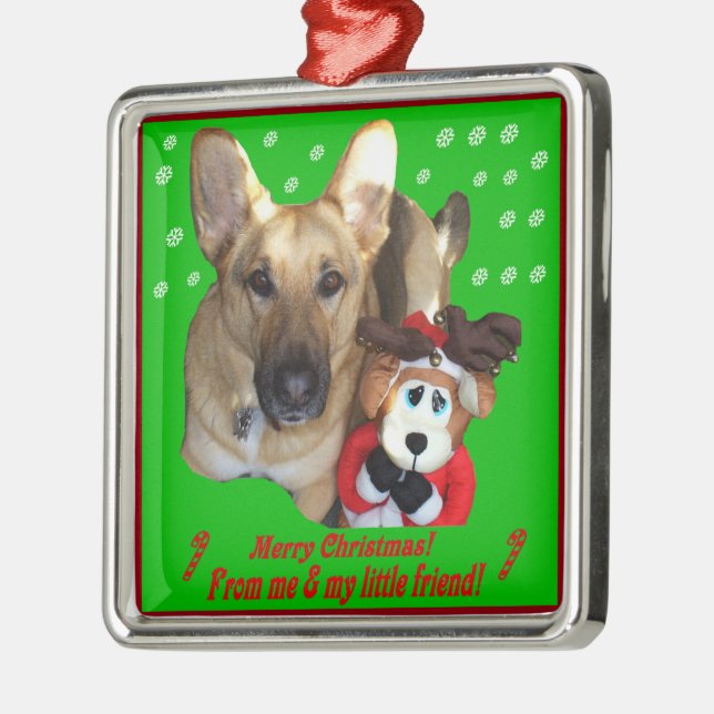 Christmas German Shepherd & Toy Reindeer Metal Tree Decoration (Left)