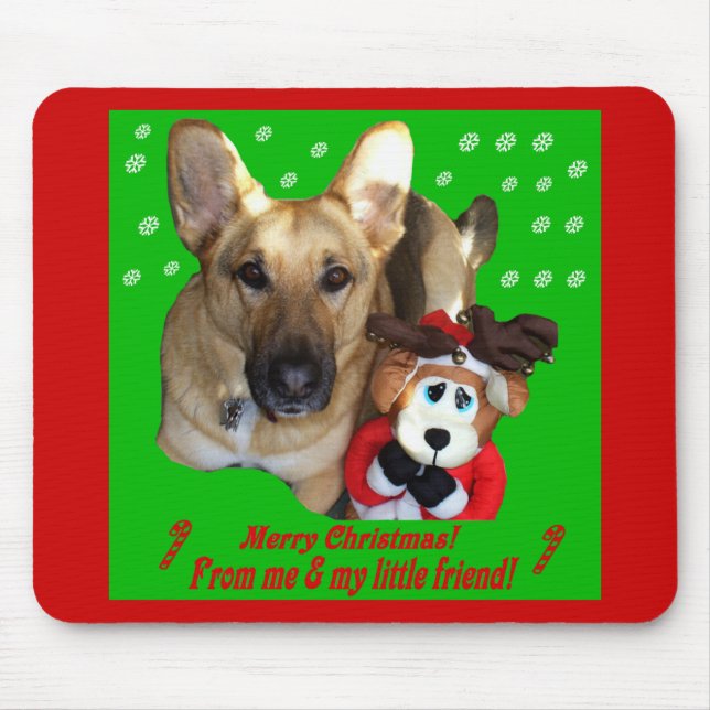 Christmas German Shepherd & Toy Reindeer Mouse Mat (Front)