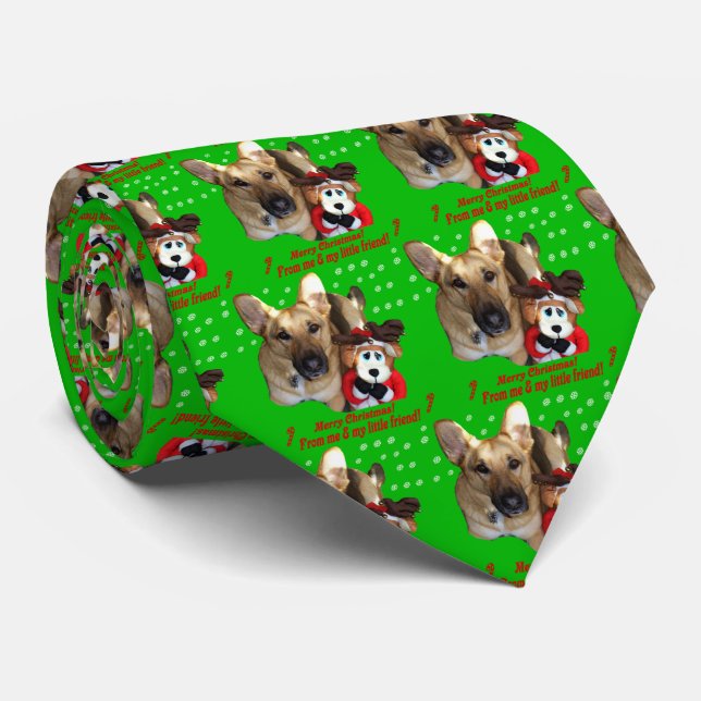 Christmas German Shepherd & Toy Reindeer Tie (Rolled)