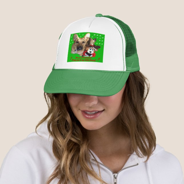 Christmas German Shepherd & Toy Reindeer Trucker Hat (In Situ)
