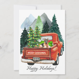 Christmas German Shepherd & Vintage Truck Art Holiday Card