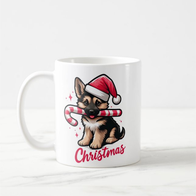 Christmas German Shepherd with Santa Hat Coffee Mug (Left)