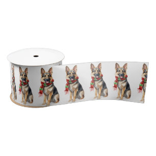 Christmas German Shepherd With Winter Scarf Satin Ribbon