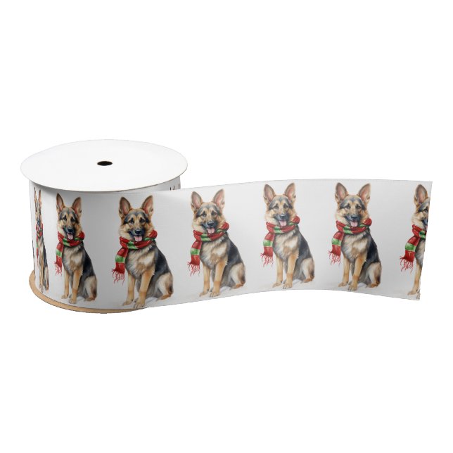 Christmas German Shepherd With Winter Scarf Satin Ribbon (Spool)