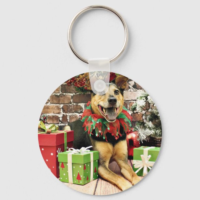 Christmas - German Shepherd X - Bailey Key Ring (Front)