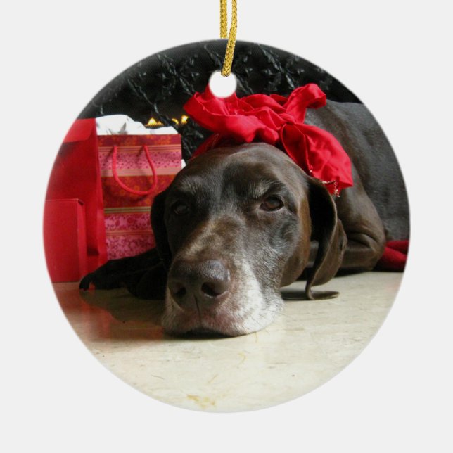 Christmas german shorthaired pointer ceramic tree decoration (Front)