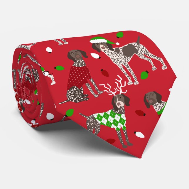 Christmas German Shorthaired Pointer Tie (Rolled)