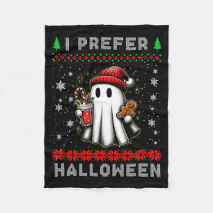 Christmas Ghost I Prefer Halloween Ugly Xmas Men W Fleece Blanket