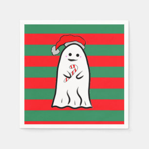 Christmas Ghost on Red and Green Stripes Napkin