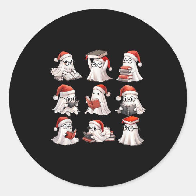 Christmas Ghost Reading Book Lovers Soky Ghost San Classic Round Sticker (Front)
