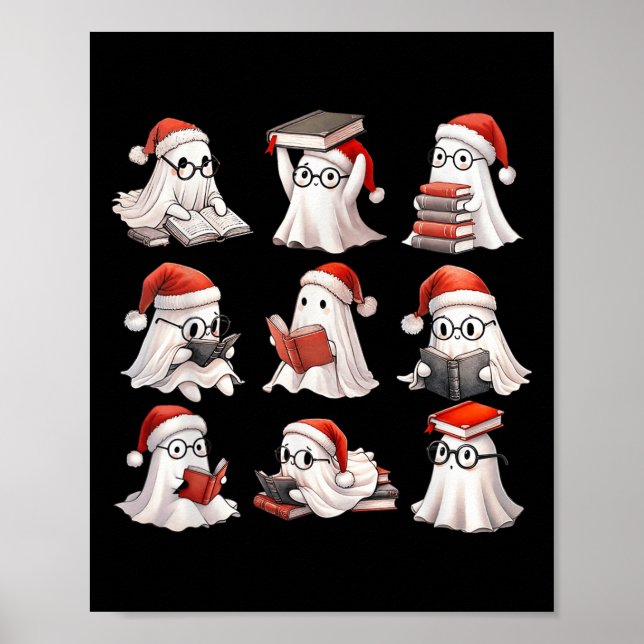 Christmas Ghost Reading Book Lovers Soky Ghost San Poster (Front)