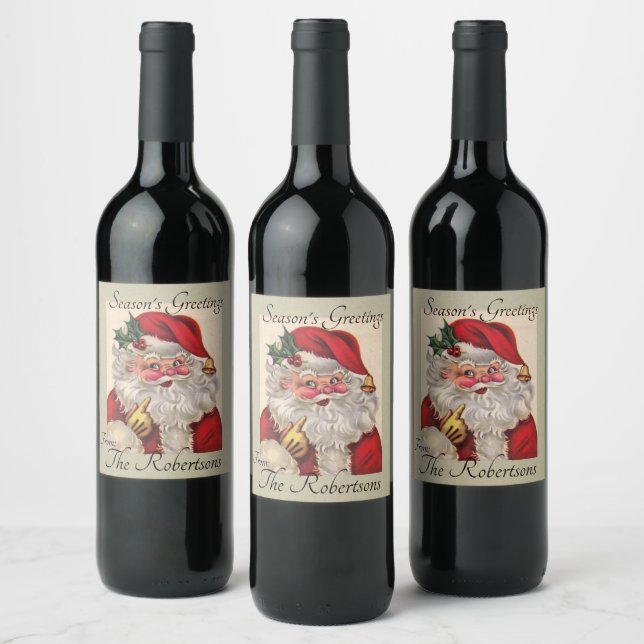 Christmas Gift 6 Wine Labels YOUR NAME Santa Claus (Bottles)