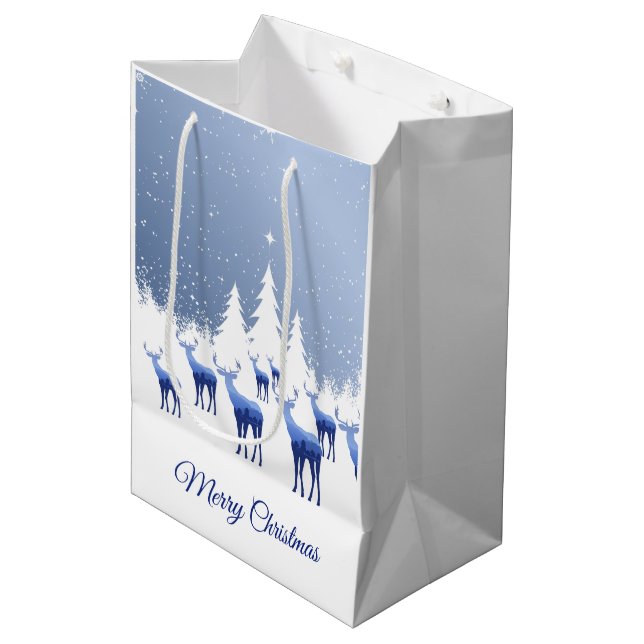 Christmas Gift Bag Blue Deer (Front Angled)