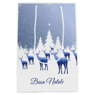 Christmas Gift Bag Blue Deer Buon Natale
