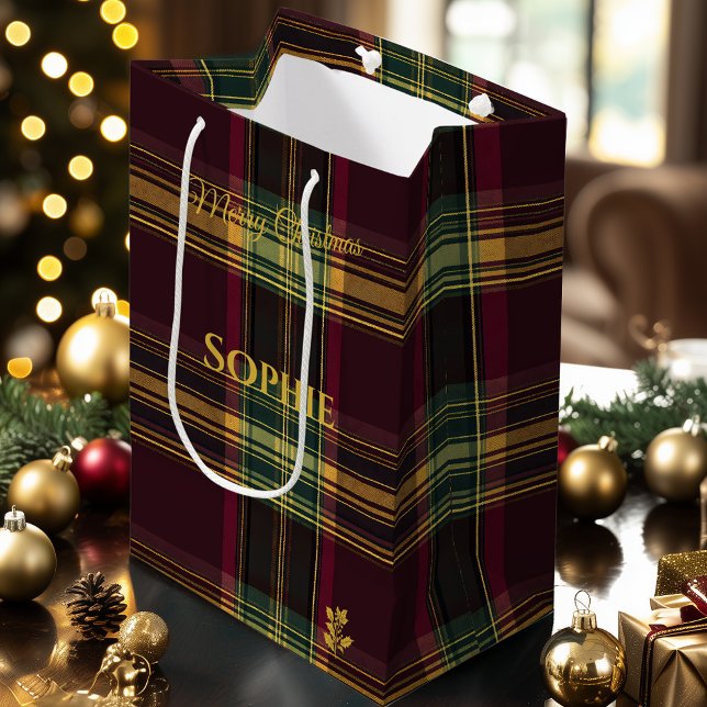 Christmas Gift Bag Burgundy Plaid Tartan Design (Creator Uploaded)
