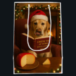 Christmas gift bag Christmas ft. a yellow labrador<br><div class="desc">Individually designed Christmas gift bag featuring a yellow labrador reading a book entitled 'Cheese Tax at Home Regulations 2025',  probably searching for a loophole... ..

We all know The Cheese Tax must be paid!</div>