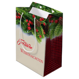 Christmas Gift Bag-Evergreen Frohliche Weihnachten Medium Gift Bag