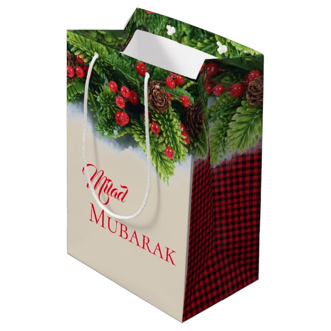 Christmas Gift Bag-Evergreen Milad Mubarak Medium Gift Bag (Back Angled)