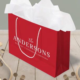Christmas Gift Bag   Family Name Holiday Red