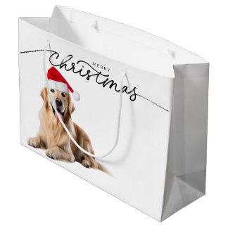 CHRISTMAS GIFT BAG GOLDEN RETRIEVER IN SANTA HAT