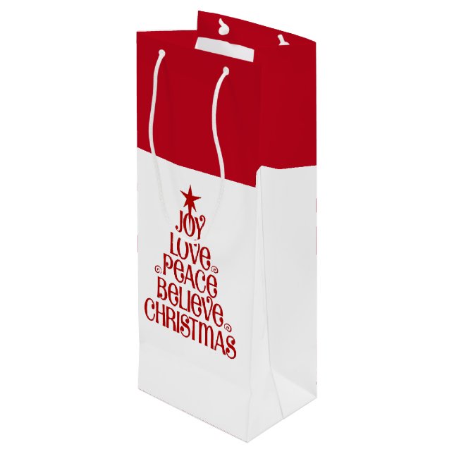 Christmas Gift Bag-Joy Love Peace Believe Wine Gift Bag (Back Angled)