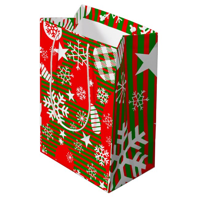 Christmas Gift Bag – Joy to the World Red & Green (Back Angled)