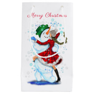 Christmas Gift Bag Snowman and Girl Dance - Fun