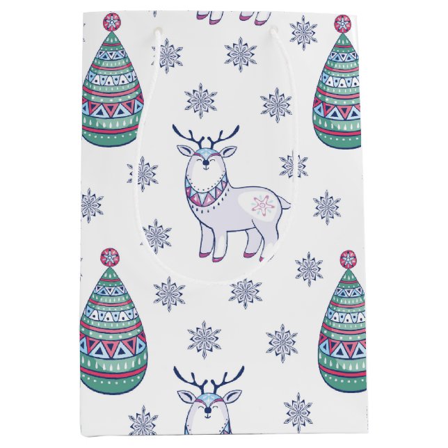 Christmas Gift Bag with Deer and Fir Trees (Front)