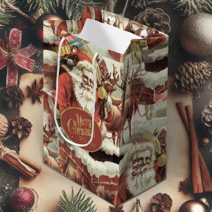 Christmas Gift Bag With Vintage Santa Claus